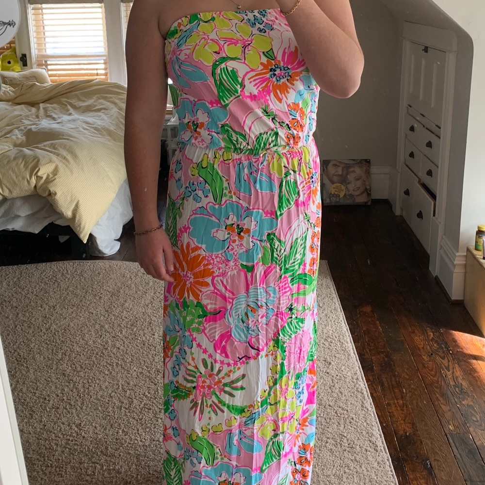 floral strapless dress